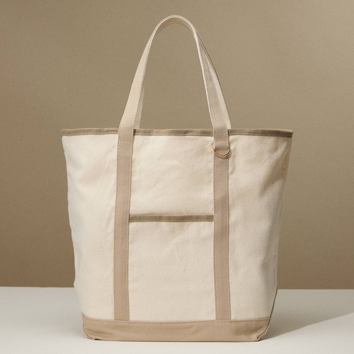 Ecofriendly Cotton Canvas Carry Tote with Charm Holder: Stone / One size