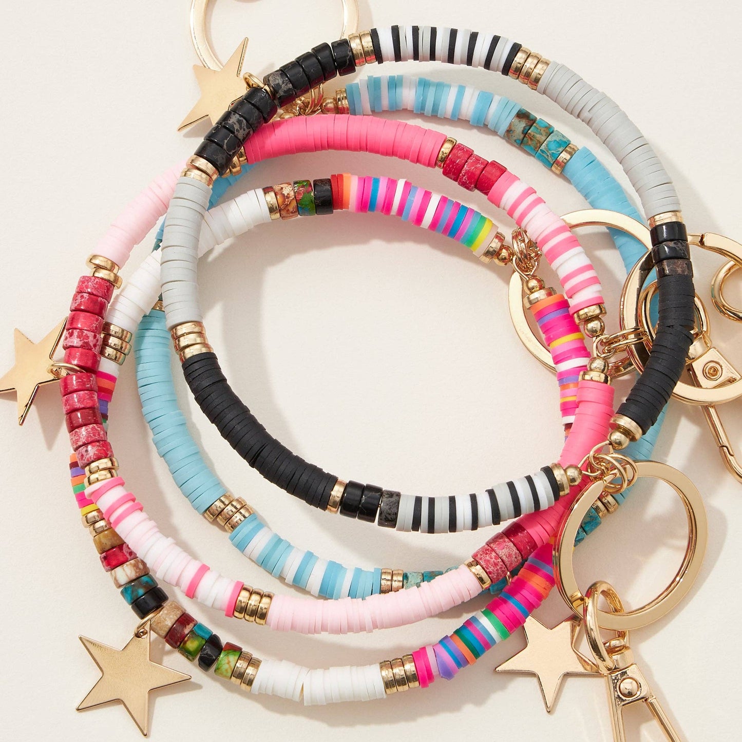 Natural Stone Beaded Star Bracelet Keychain
