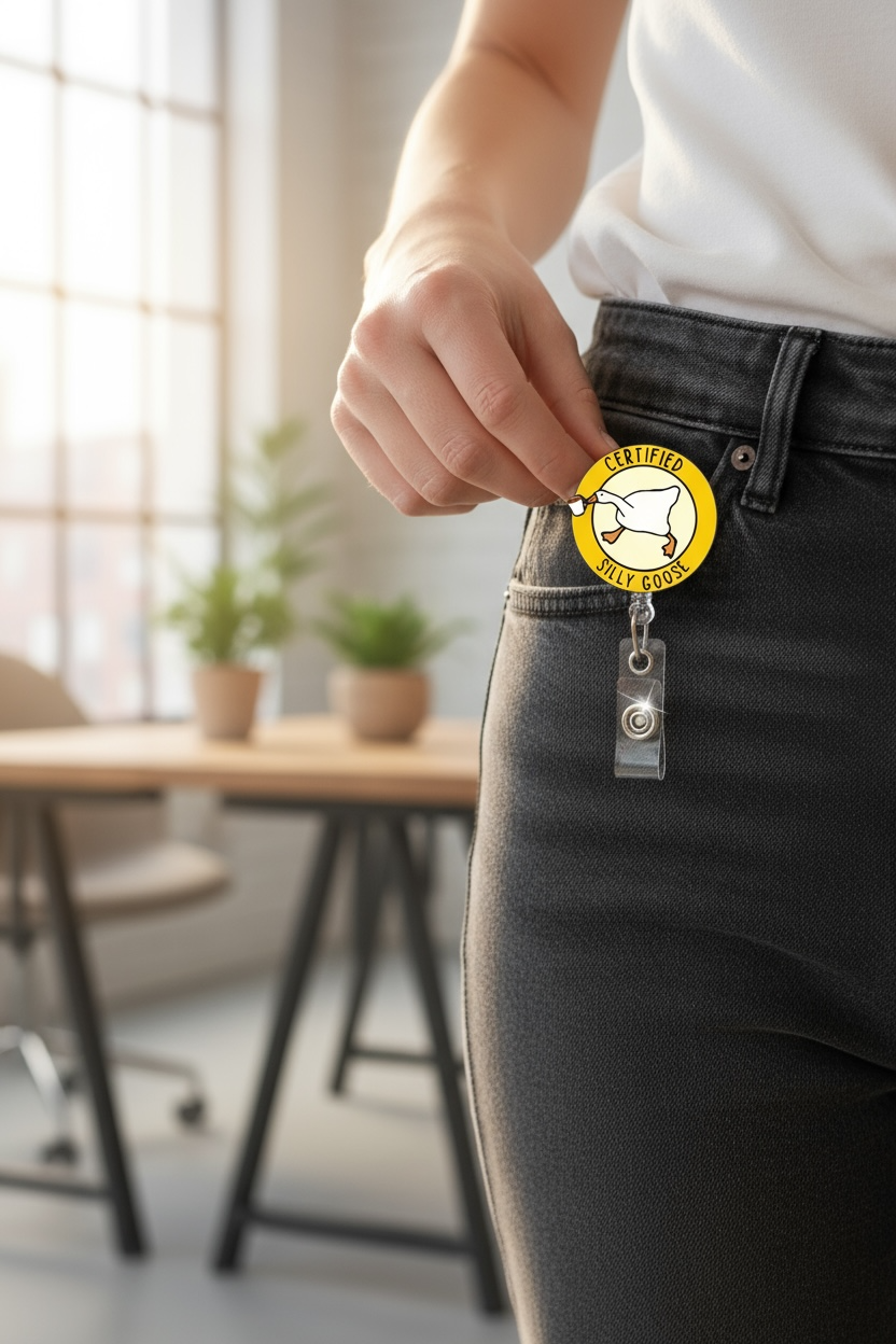 Certified Silly Goose Round Badge Reel