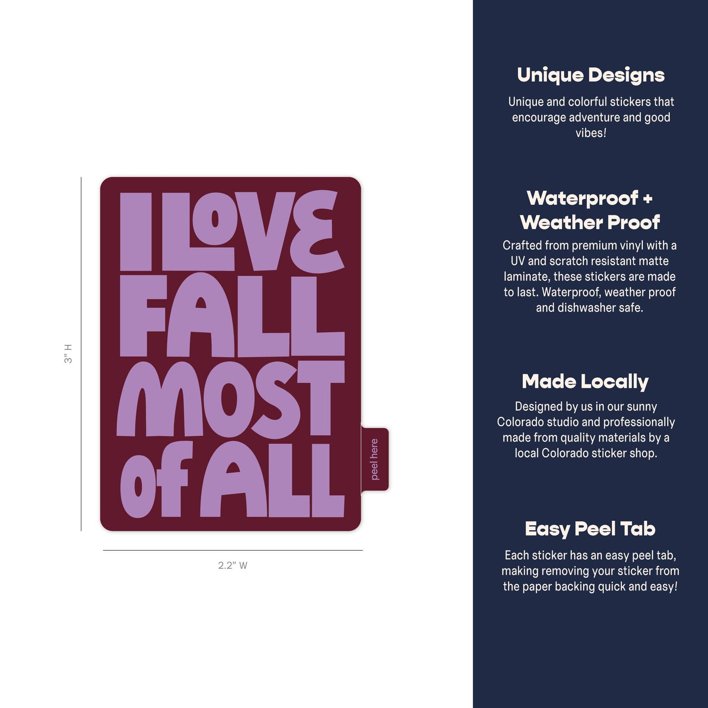 I Love Fall Sticker | Vinyl Sticker | Purple: Sticker Only