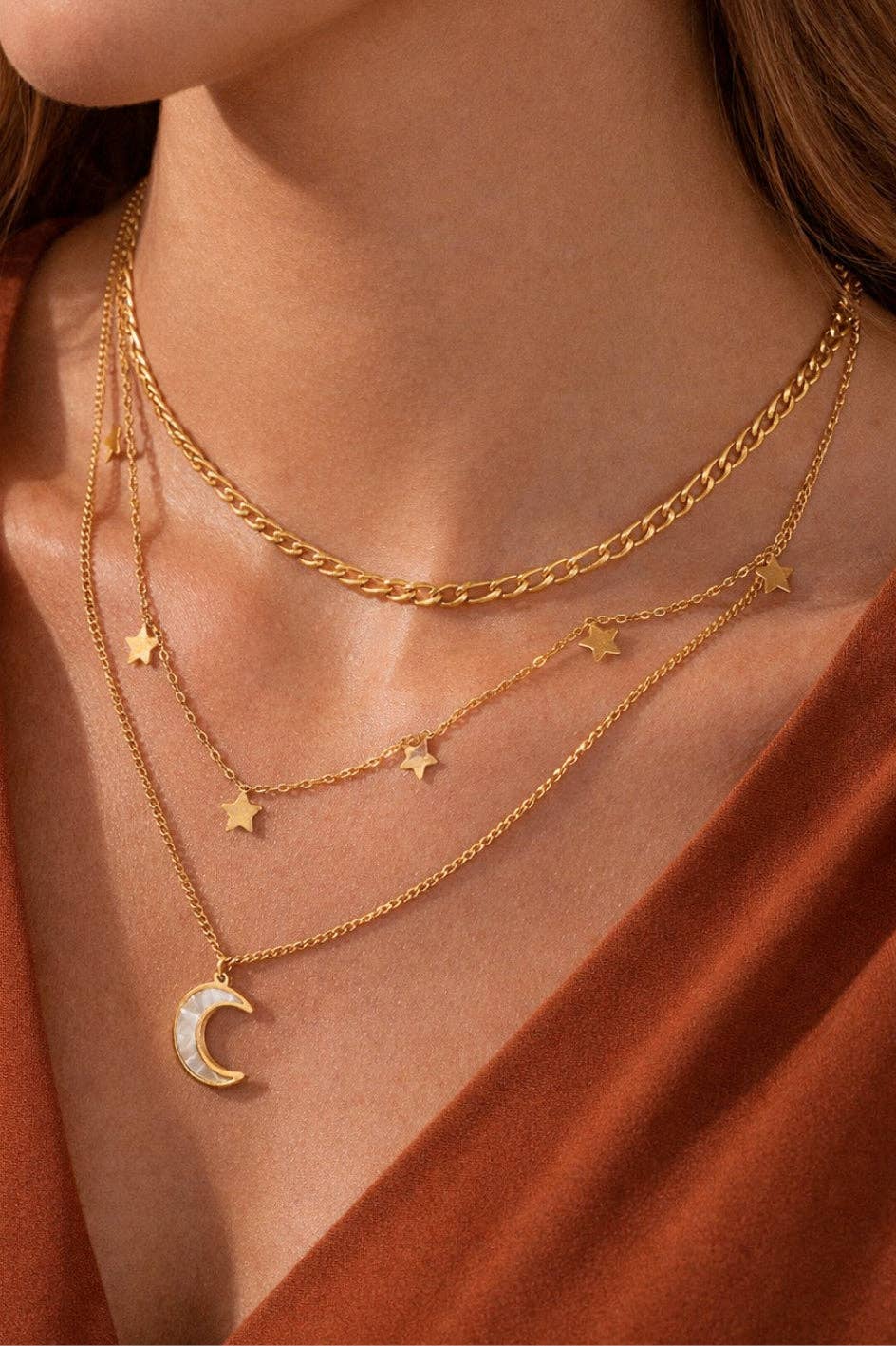 18K Gold Plated Waterproof Stainless Steel Chain Necklace - 6869: S0OX3T6869