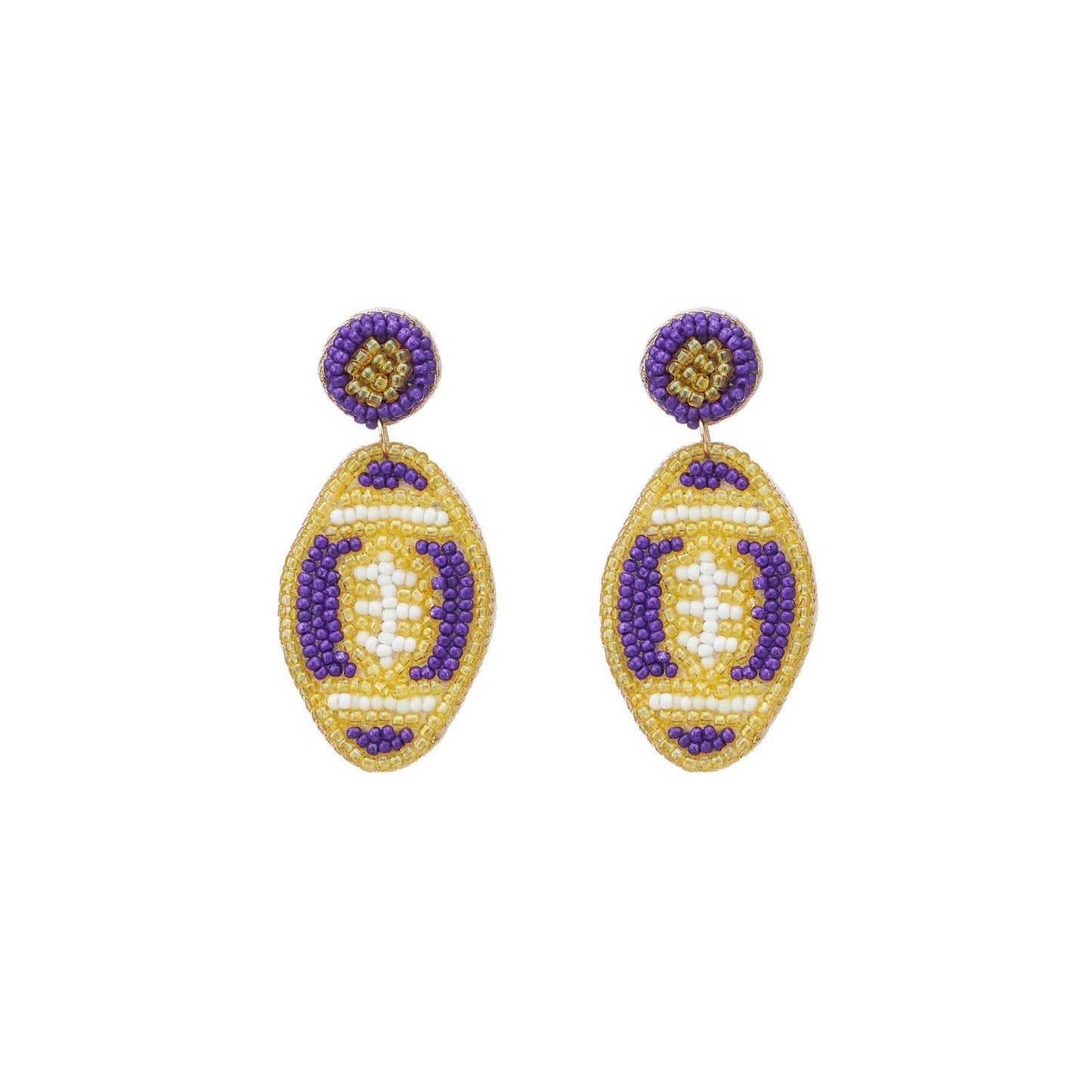 Purple + Gold Football Beaded Earrings