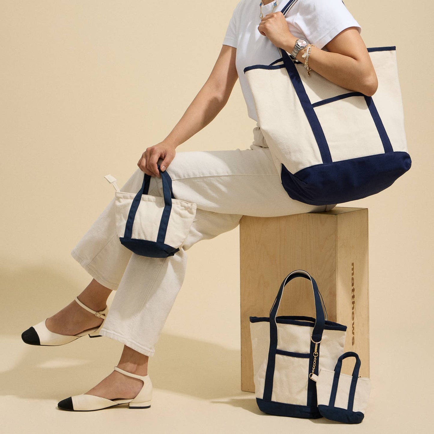 Ecofriendly Cotton Canvas Carry Tote with Charm Holder: Stone / One size