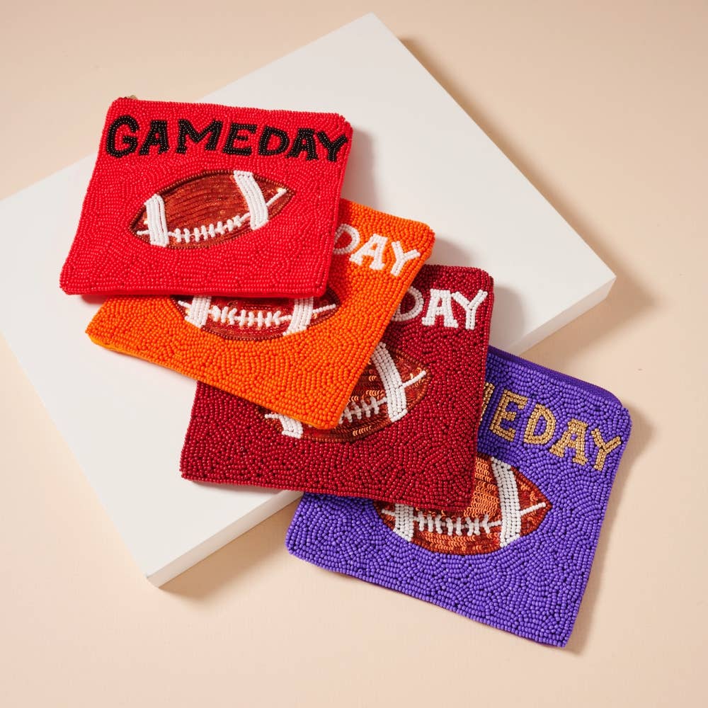 Beaded Game Day Football Mini Pouch: Purple + Gold