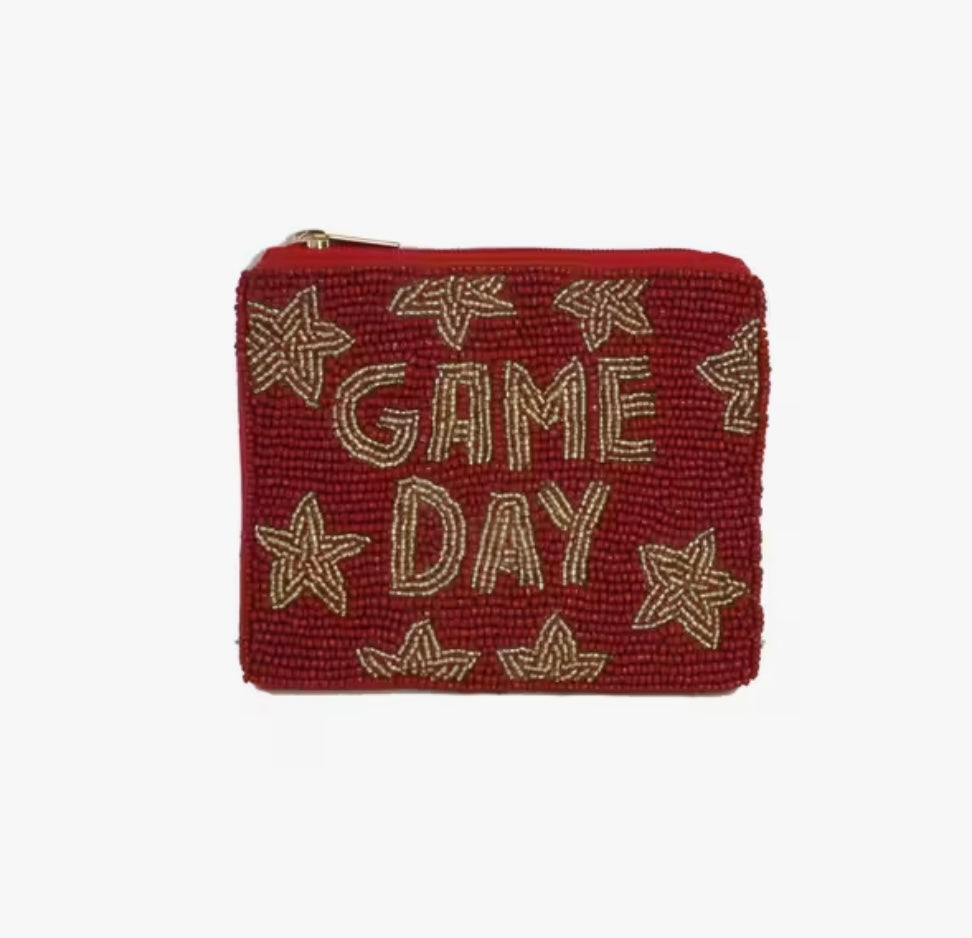 Game Day Stars Beaded Coin Purse Maroon + Gold