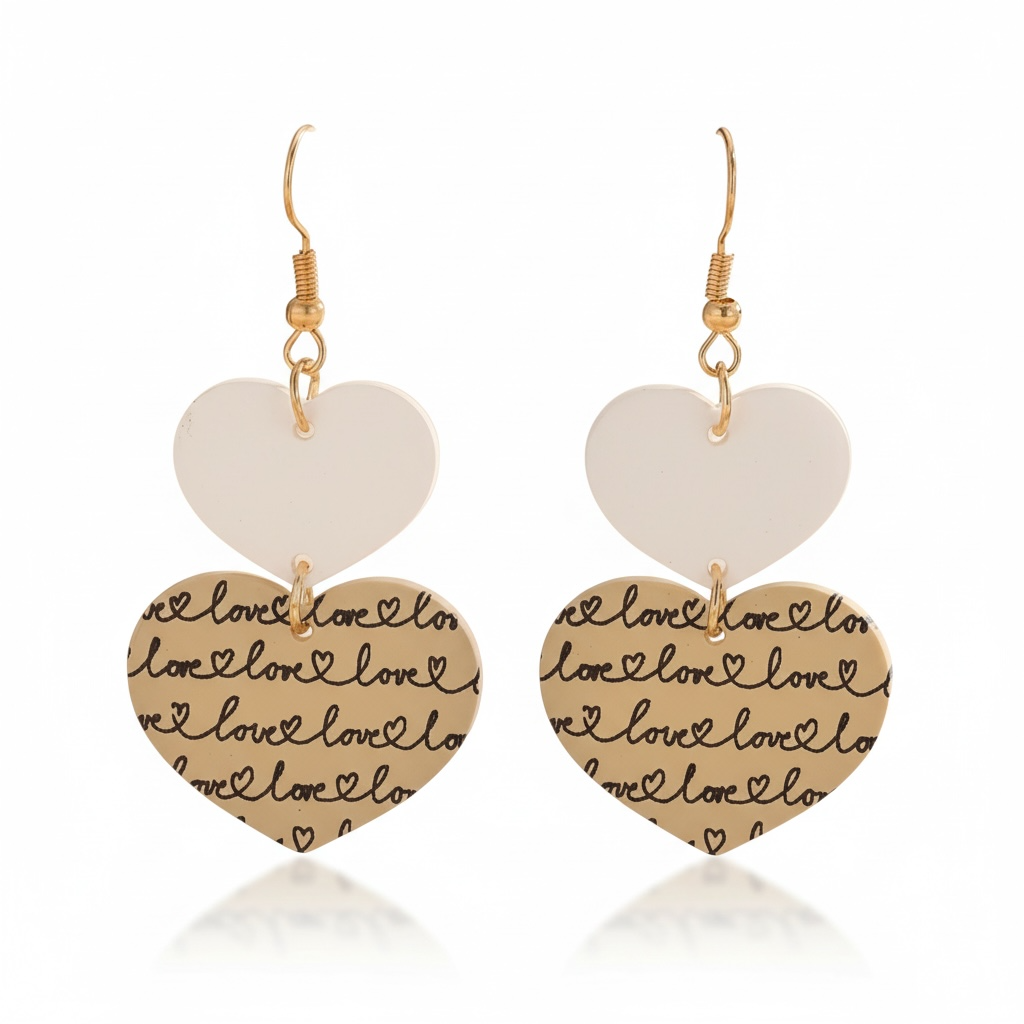 Love Script Dual Tone Drop Earrings