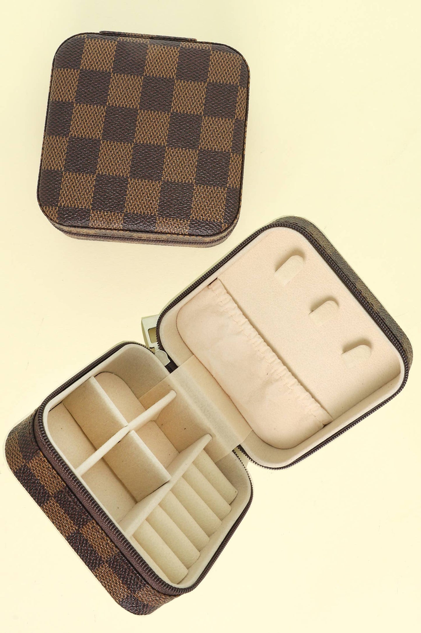 Brown Checkered Jewelry Box