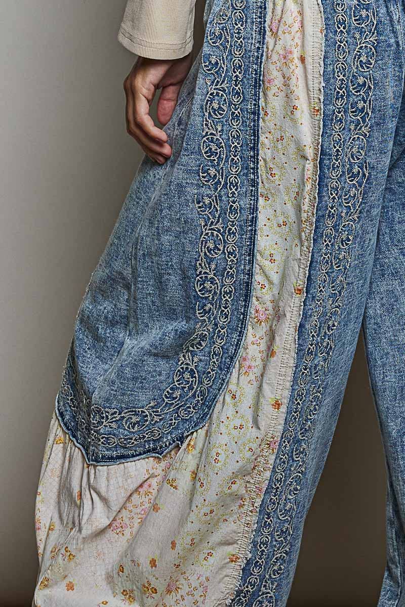 Patchwork Embroidered French Terry Jogger Pants