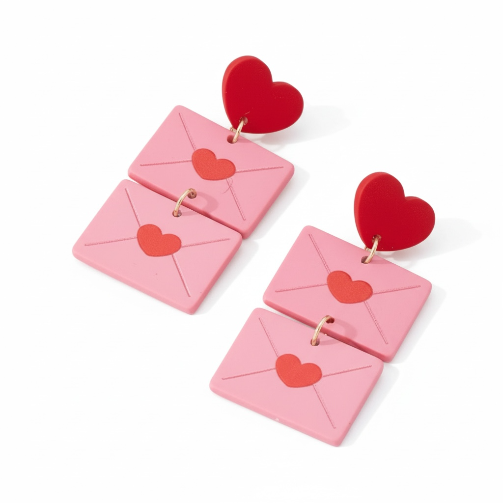 Pink + Red Envelope Heart Drop Earrings