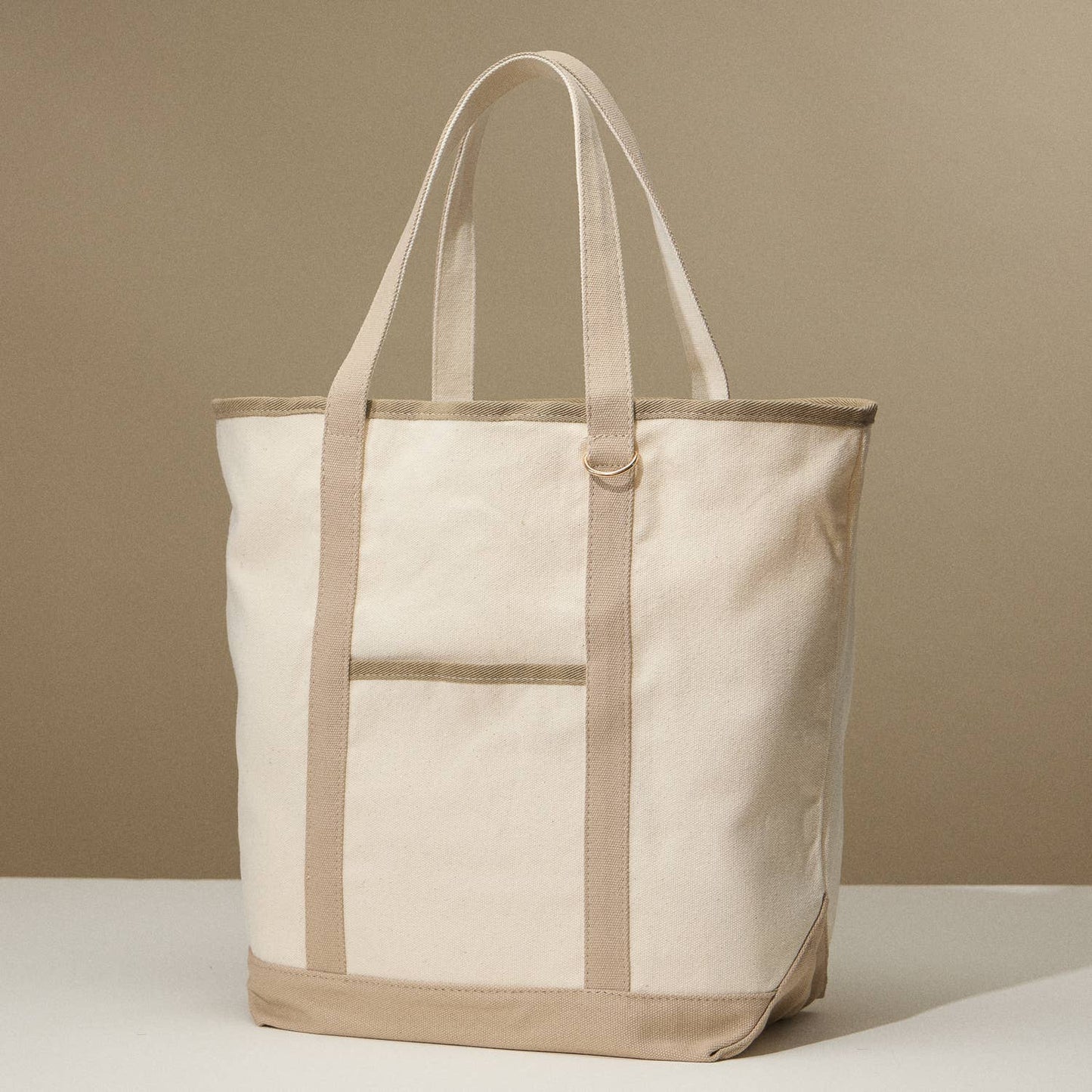 Ecofriendly Cotton Canvas Carry Tote with Charm Holder: Stone / One size