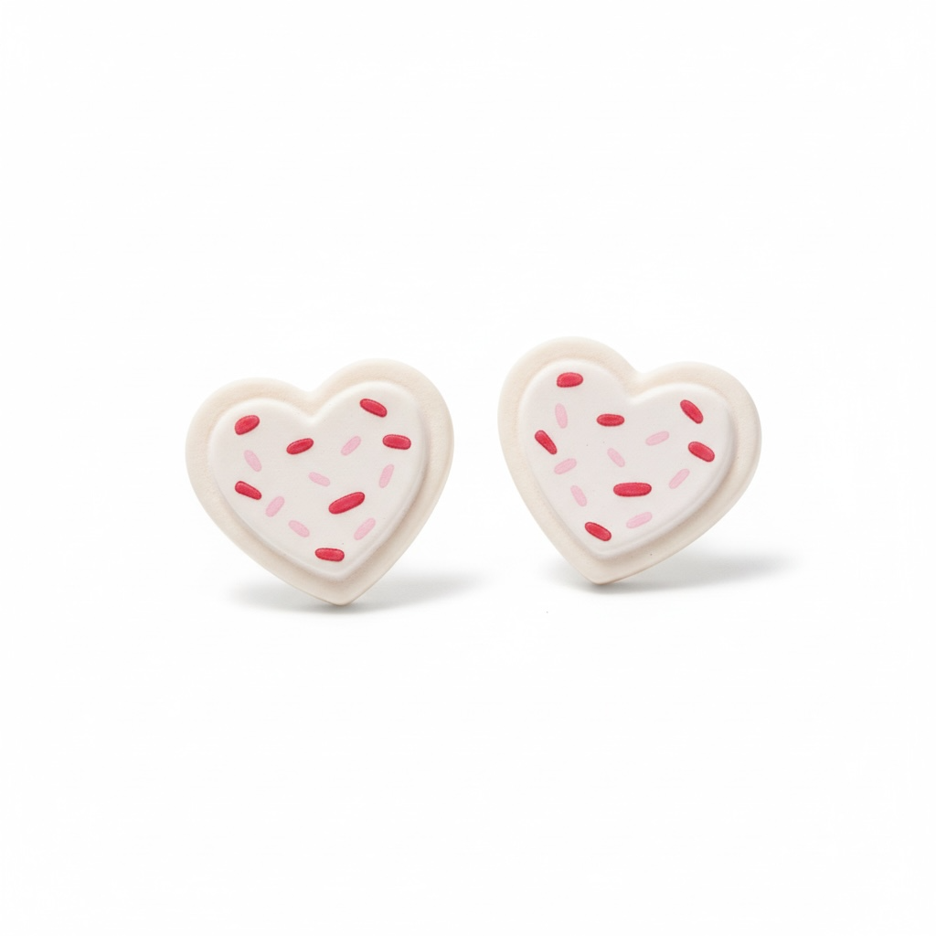 Polymer Clay Carved Cookie Heart Stud Earrings