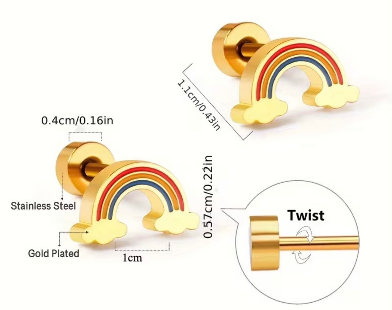 Gold Tone Rainbow Stud Earring