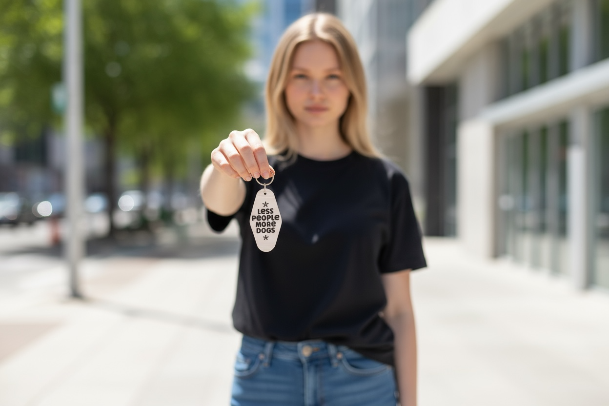 Less People More Dogs Motel Keychain