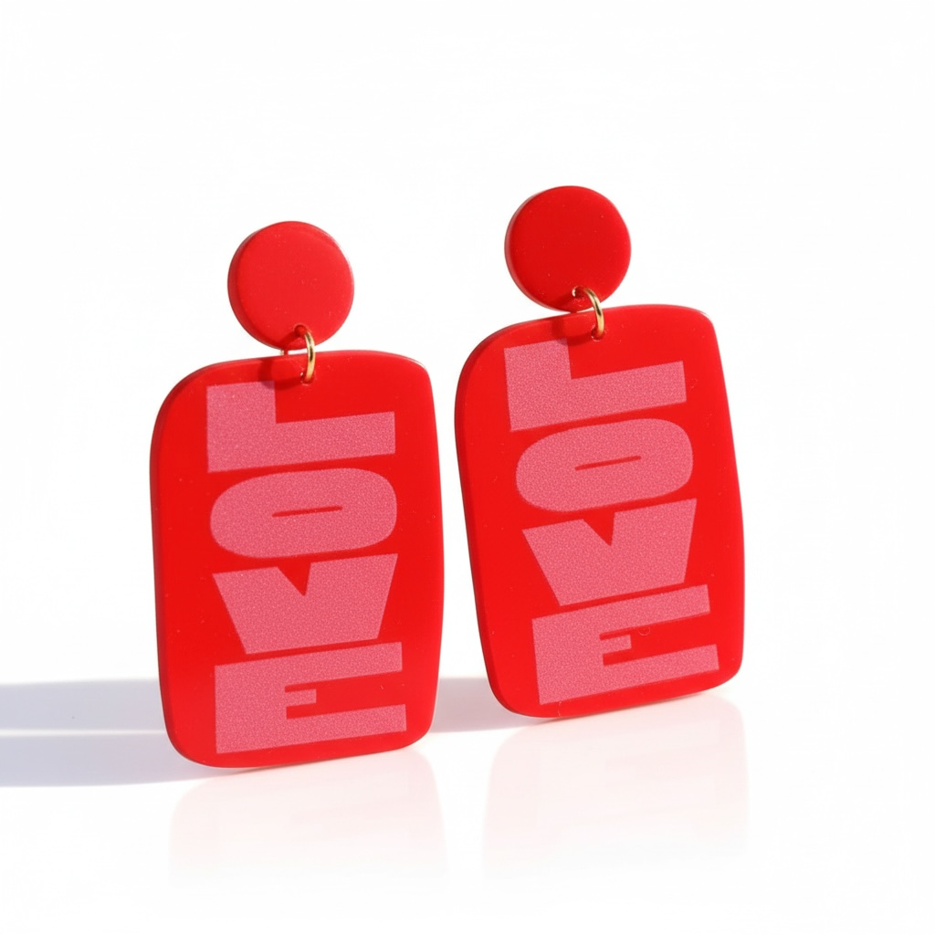 Red + Pink Retro LOVE Drop Earrings