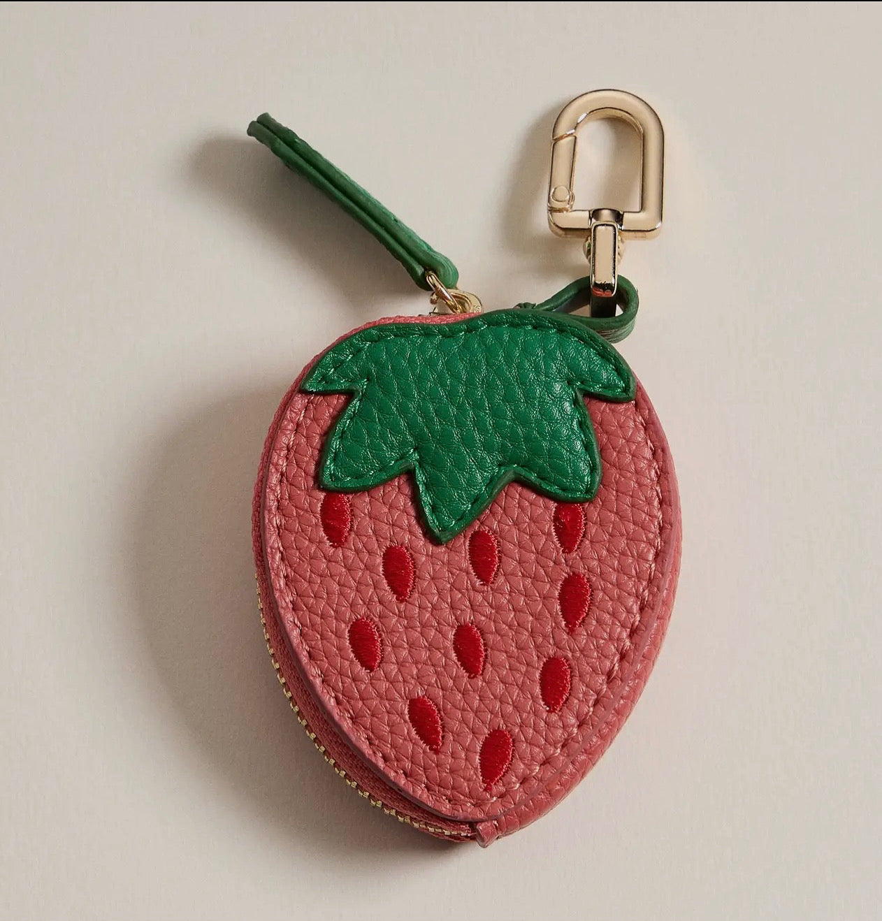Strawberry-Inspired Leather
Pouch with Keychain Clip