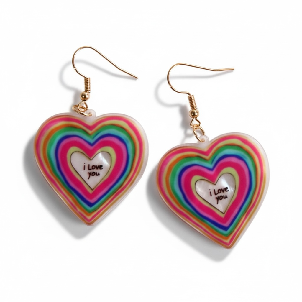 Multicolor “I Love You” Drop Earrings