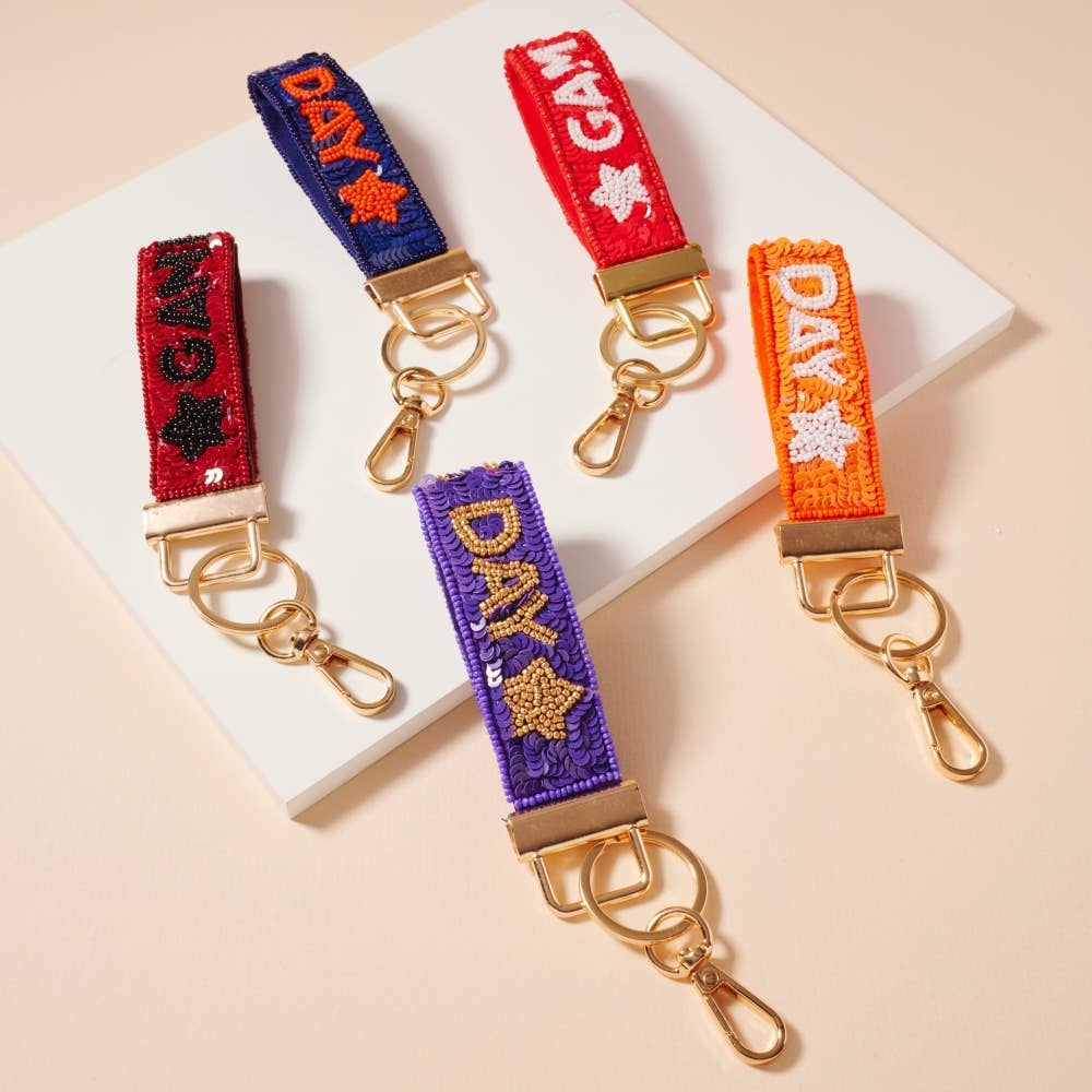 Game Day Beaded Key Chains: Purple + Gold
