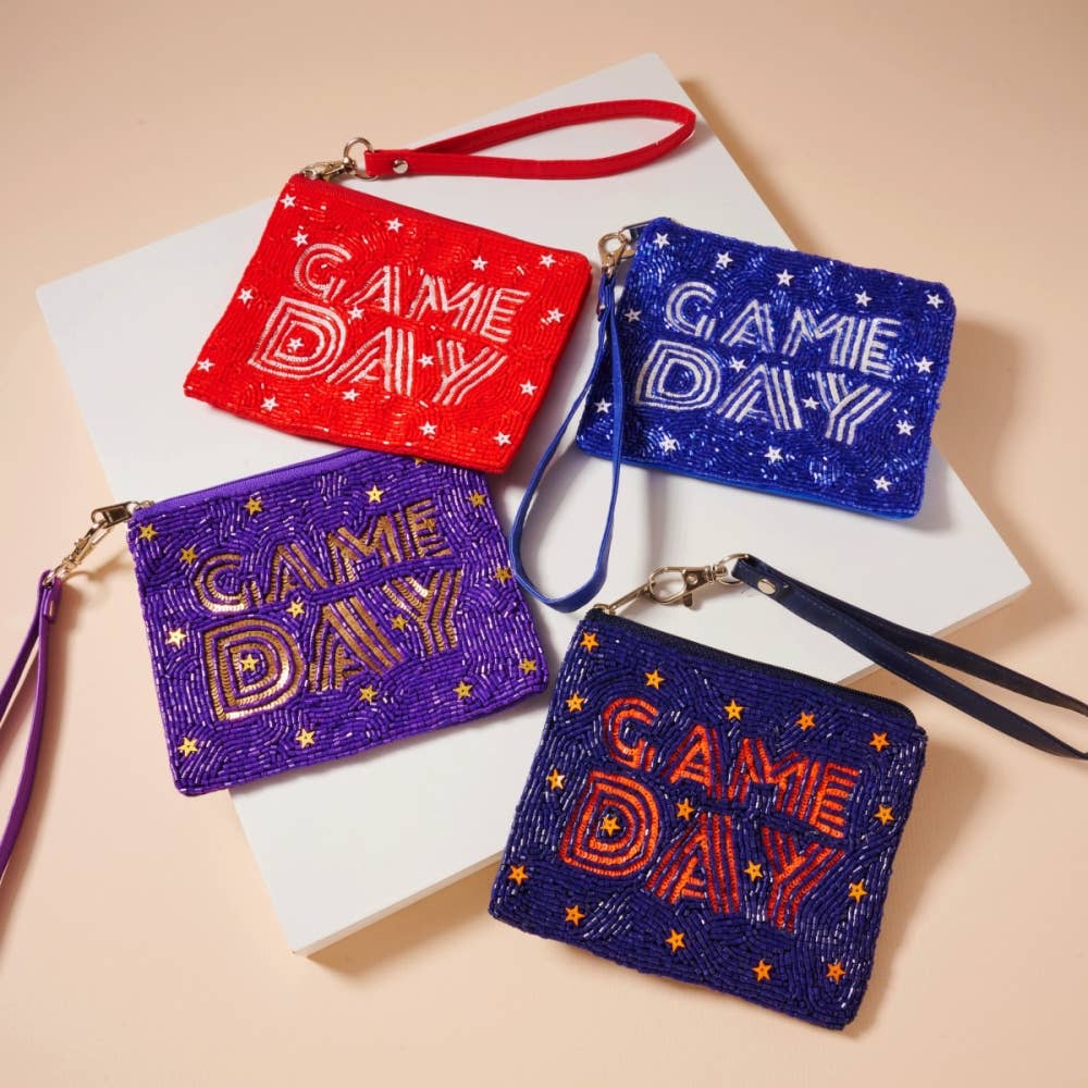 Game Day Stars Seed Beaded Coin Pouch: Purple + Gold