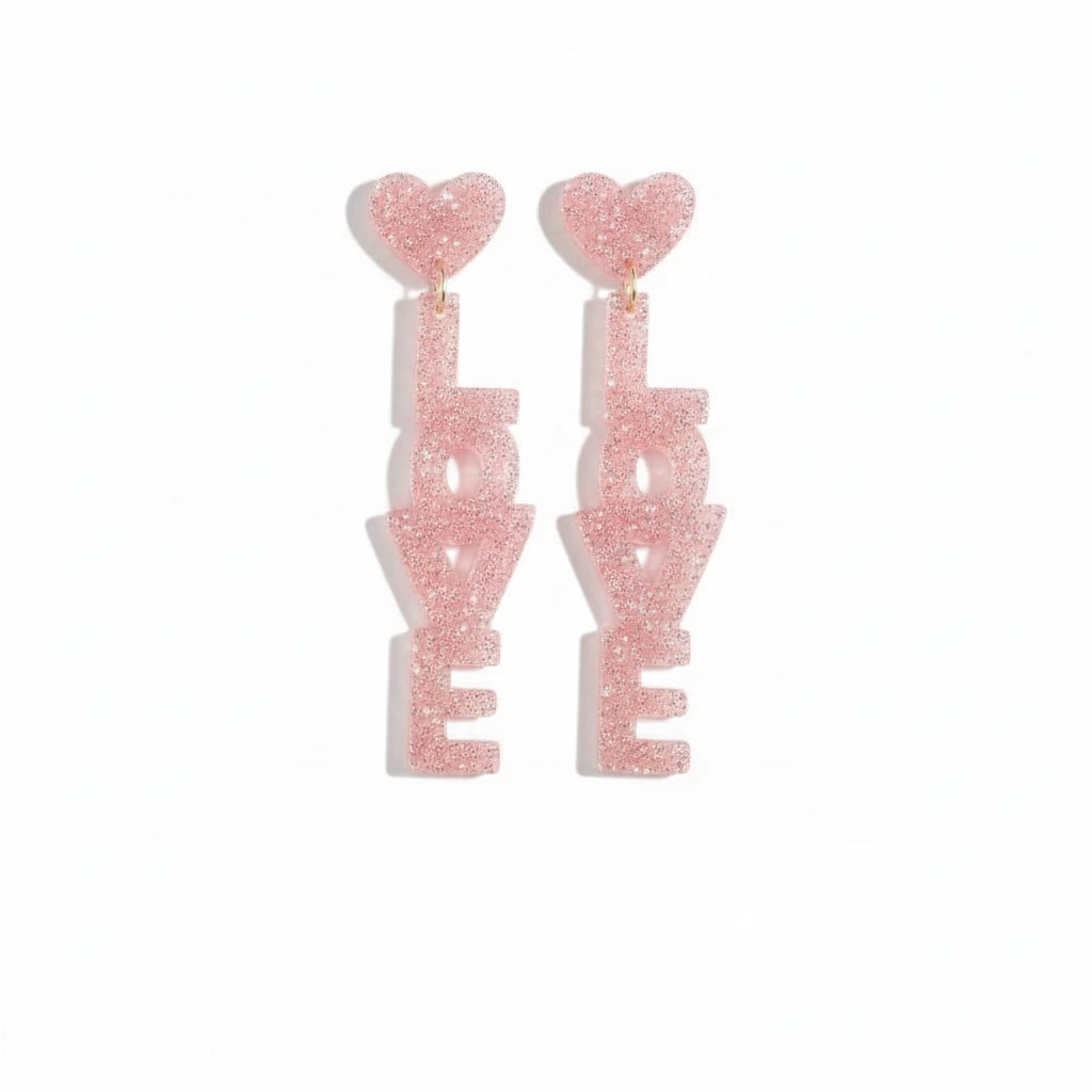 Glitter Acrylic LOVE Dangle Drop Earrings