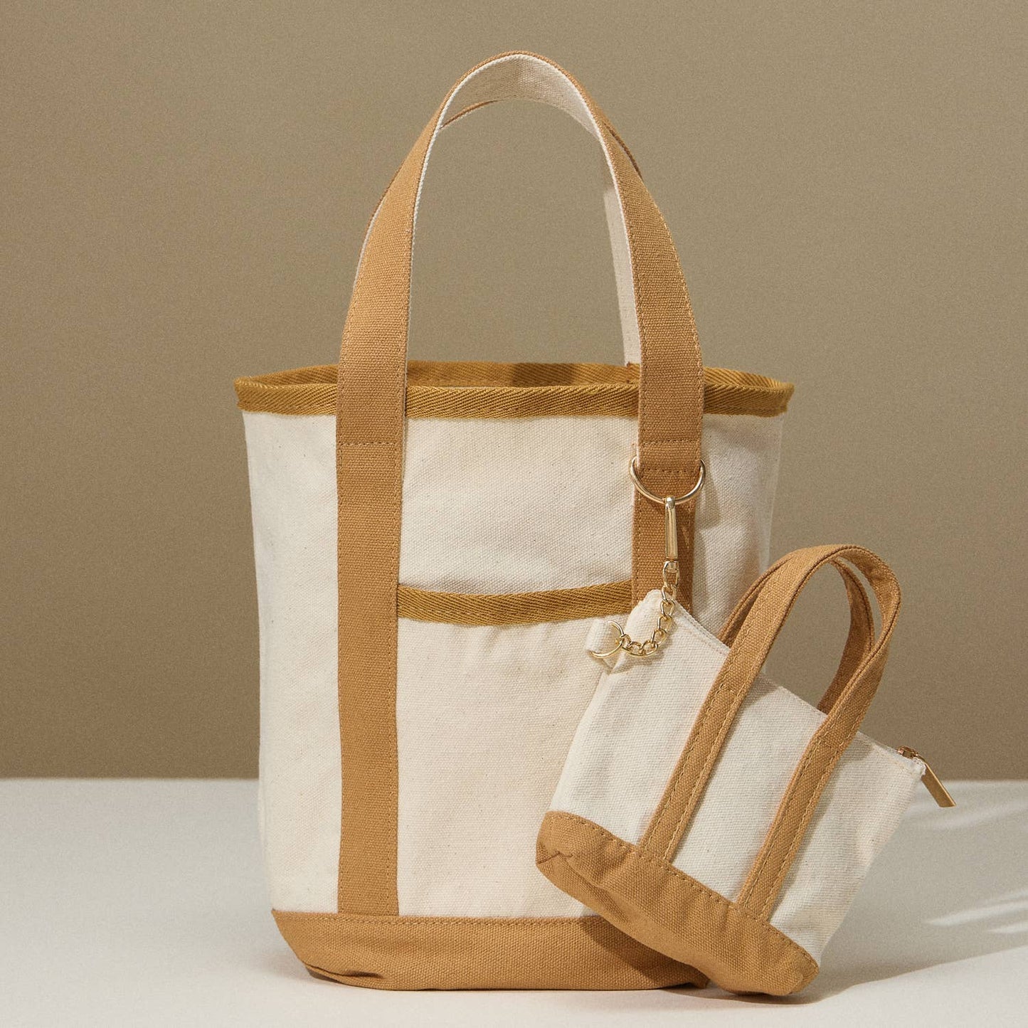 EcoCharm Cotton Everywhere-Carry Canvas Tote Bag -Small Size: Taupe / One size