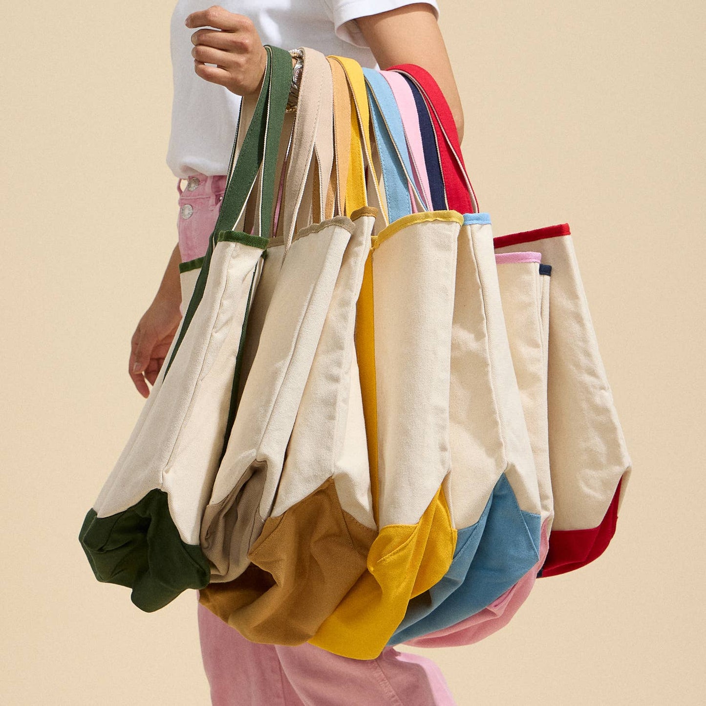 Ecofriendly Cotton Canvas Carry Tote with Charm Holder: Taupe / One size