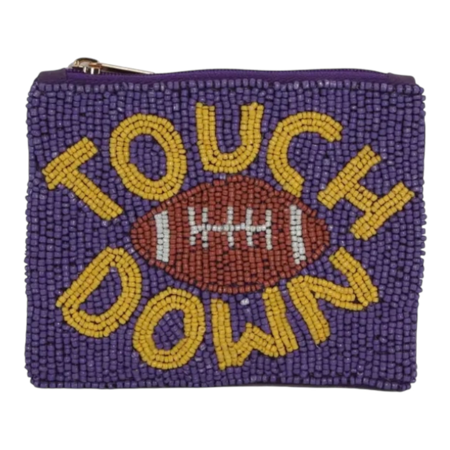 Purple + Gold Touchdown Beaded Coin Purse/Pouch