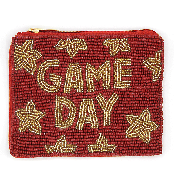 Game Day Stars Beaded Coin Purse Maroon + Gold