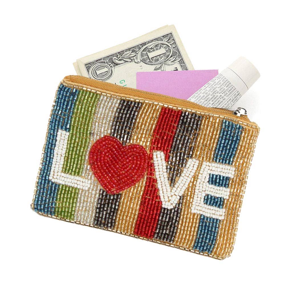 Love Heart Color Block Beaded Coin Purse/Pouch