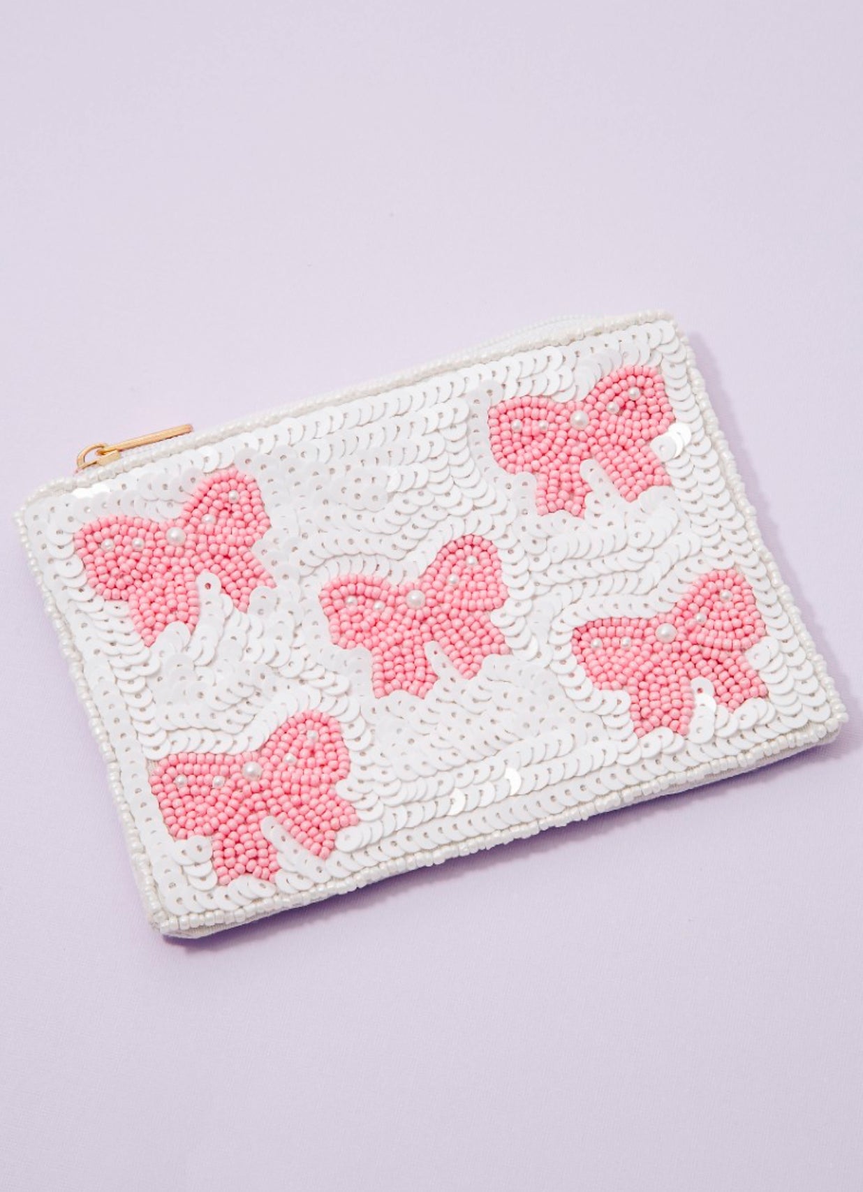 Pink Pearl Bow Beaded Coin Purse