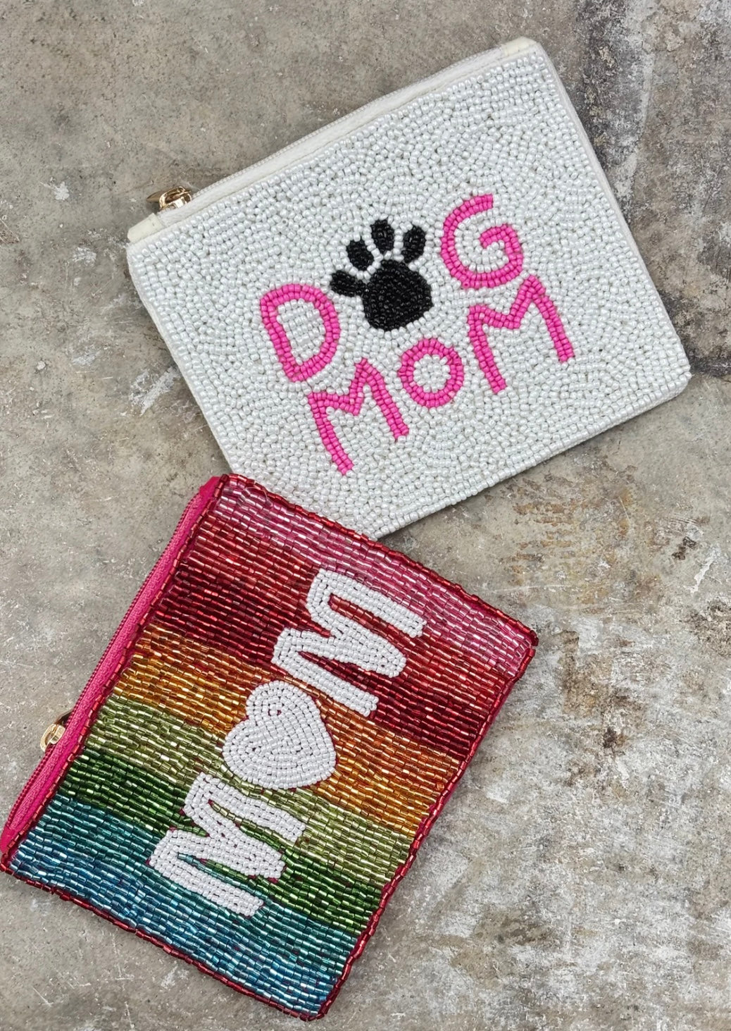 Dog Mom Beaded Coin Purse Wallet