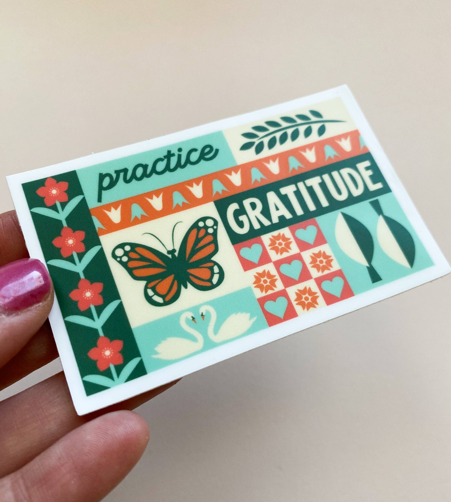 Practice Gratitude Quit Pattern Vinyl Sticker