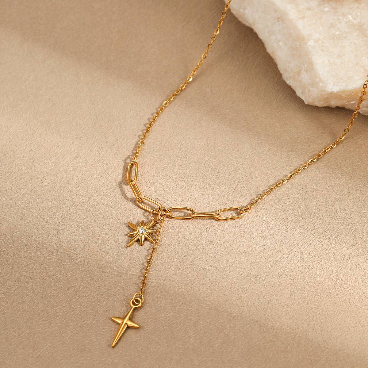 18K Gold PVD Plated Waterproof Stainless Steel Chain Necklace - 7917: S0OX3T7917