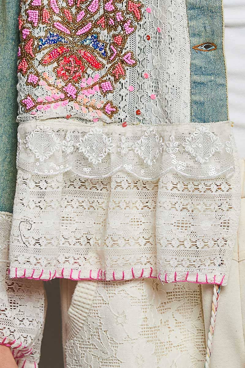 Boho Embroidered Denim Lace Jacket