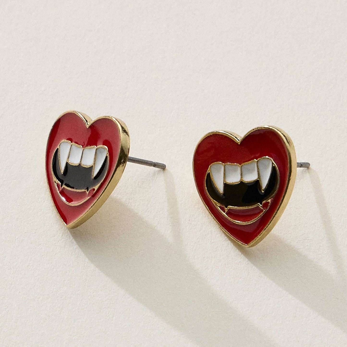 Heart Stud Earrings with Vampire Fangs