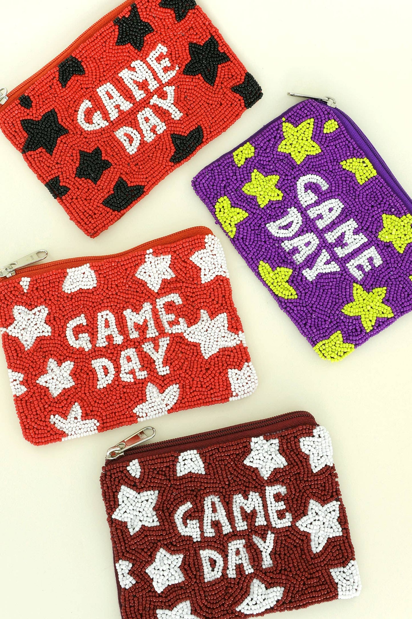Game Day Stars Beaded Zipper Coin Bag : Purple + Yellow