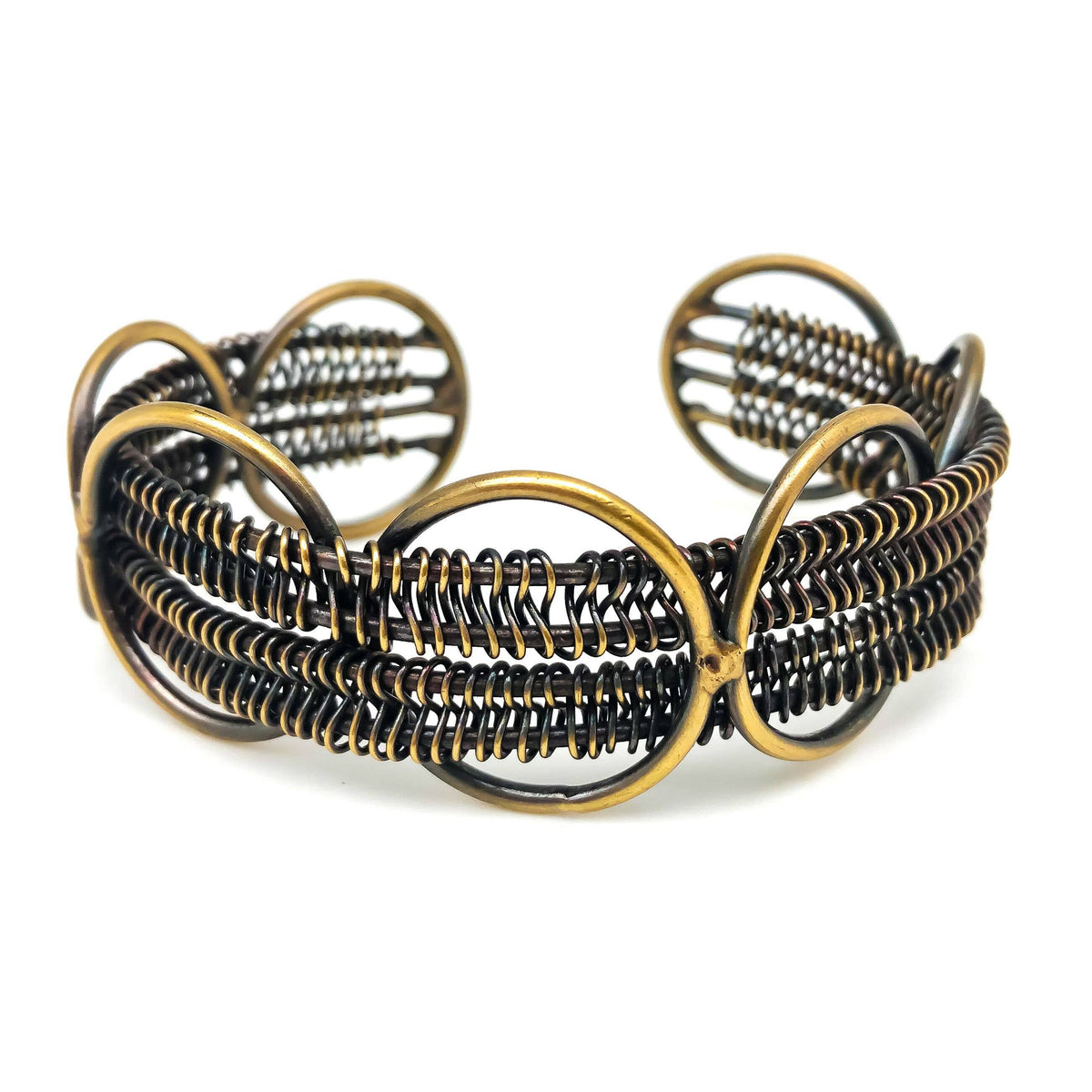 Basketweave Antique Brass Conjoined Circles Woven Cuff