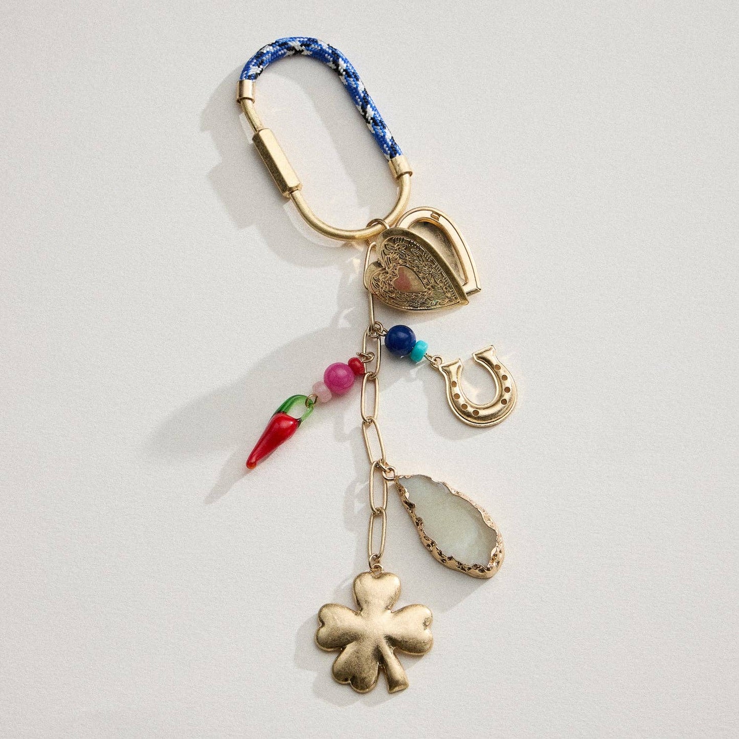 Lucky Bag Charm Keychain with Heart, Clover and Horseshoe