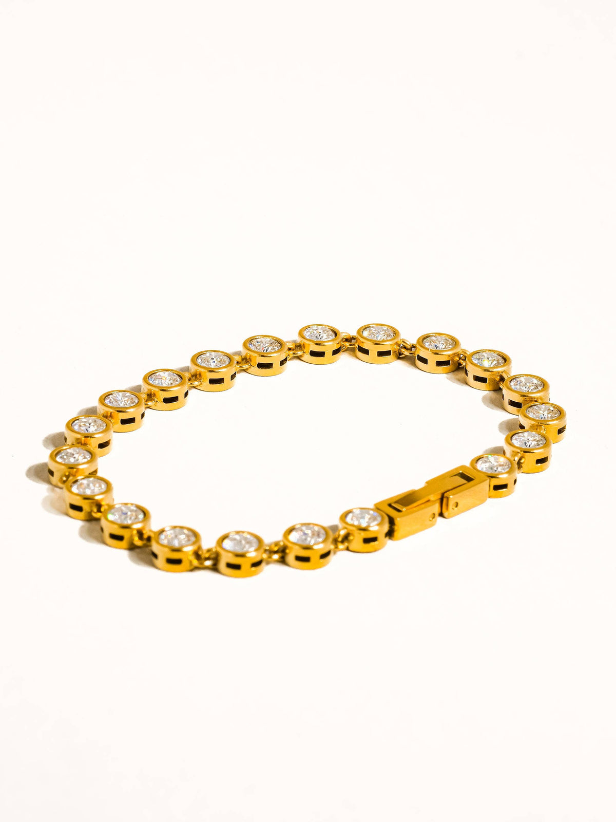 Amity 18K Gold Non-Tarnish Round Rhinestone Bracelet: Yellow Gold
