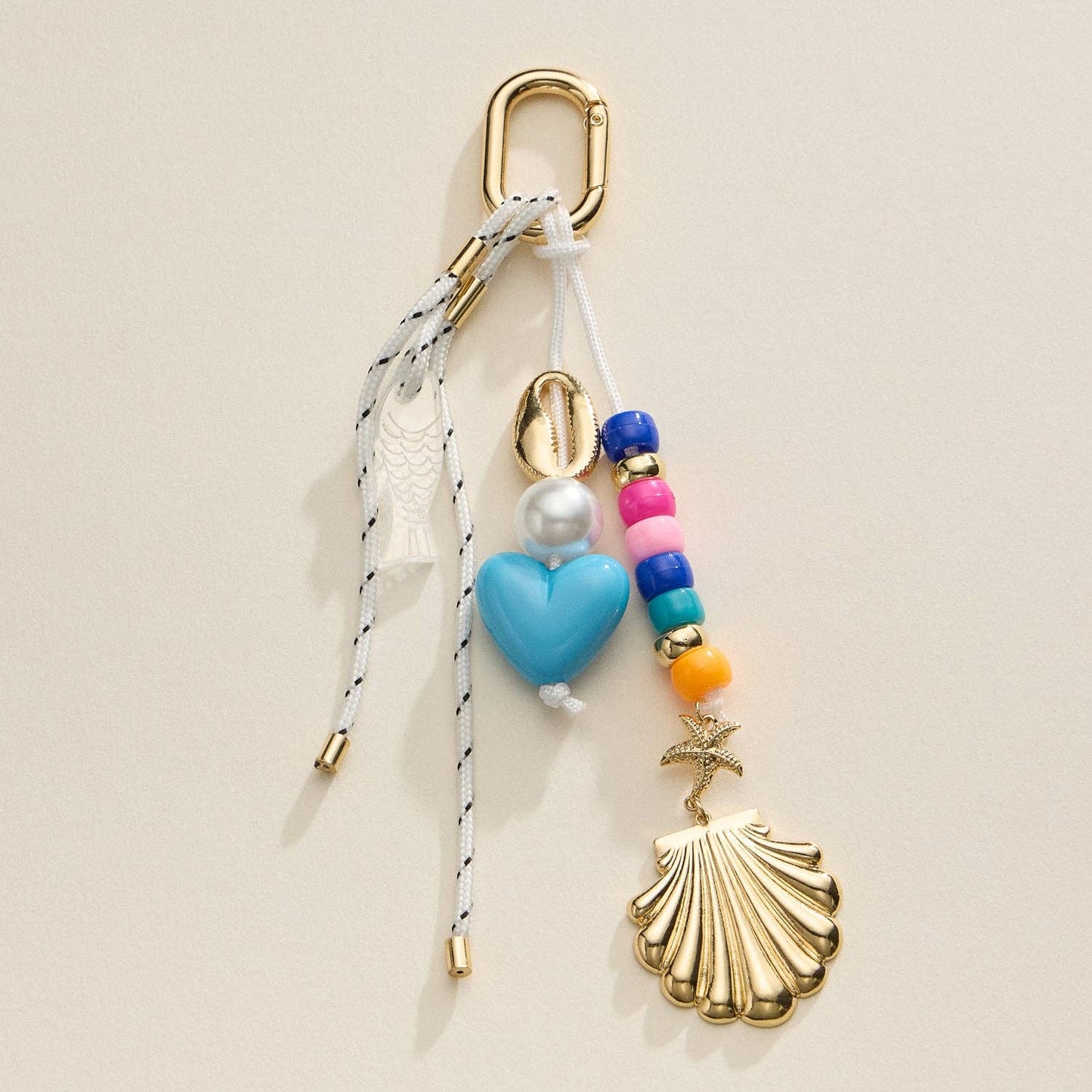 Nautical Beaded Bag Charm with Shell and Heart Accents
