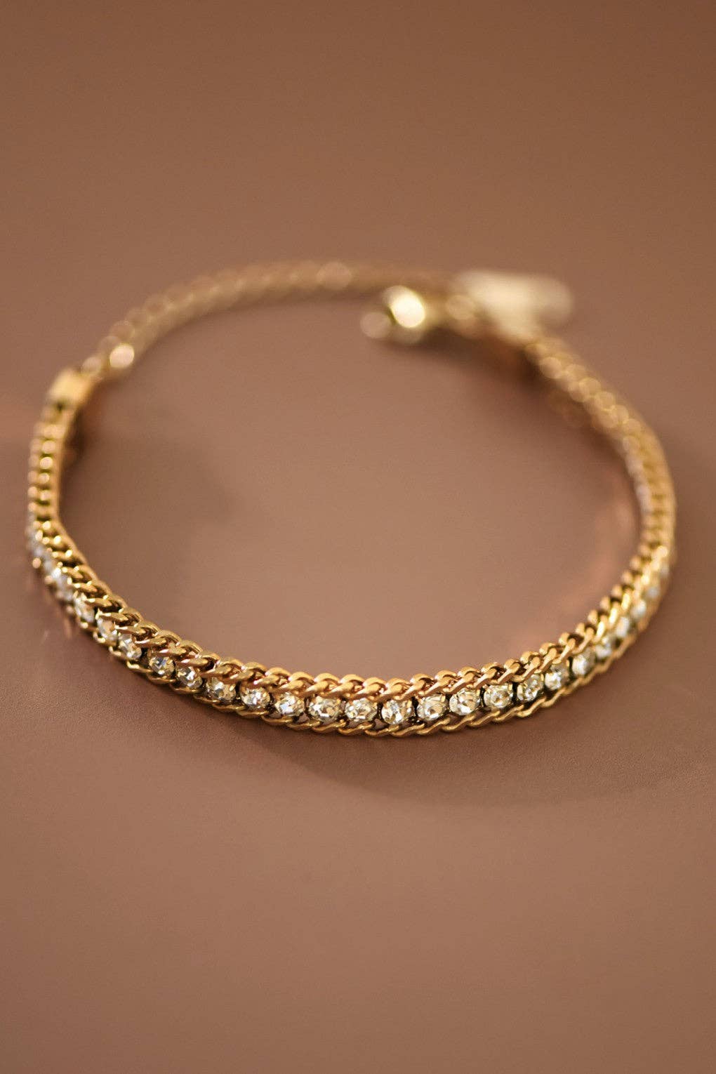 18K Gold PVD Plated Stainless Steel Crystal Chain Bracelet - 7646: S0OX3T7646