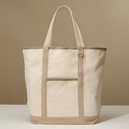 Ecofriendly Cotton Canvas Carry Tote with Charm Holder: Stone / One size