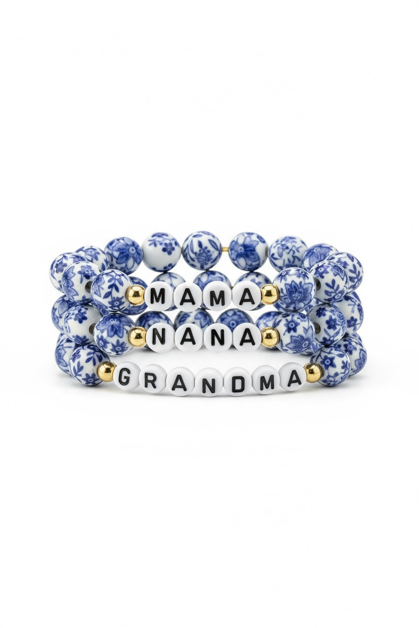 Blue & White Porcelain Ceramic Bead Stretch Bracelet