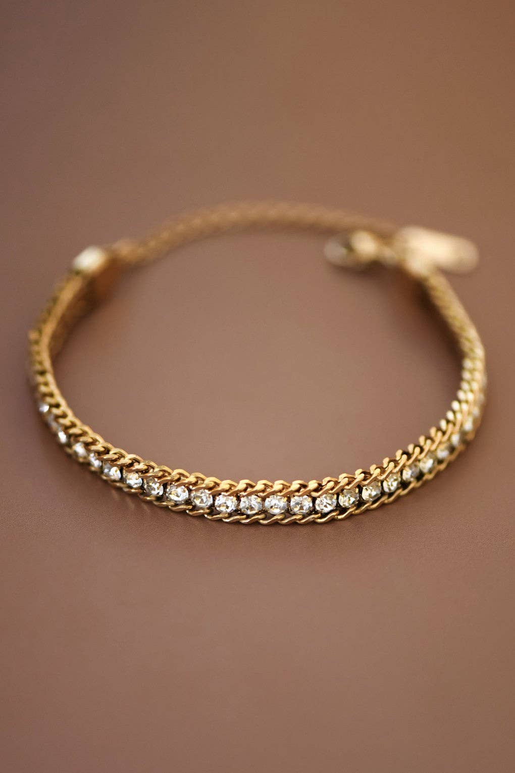 18K Gold PVD Plated Stainless Steel Crystal Chain Bracelet - 7646: S0OX3T7646