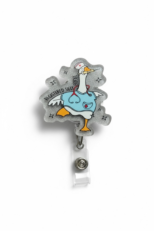 Registered Silly Goose Glitter Acrylic Badge Reel