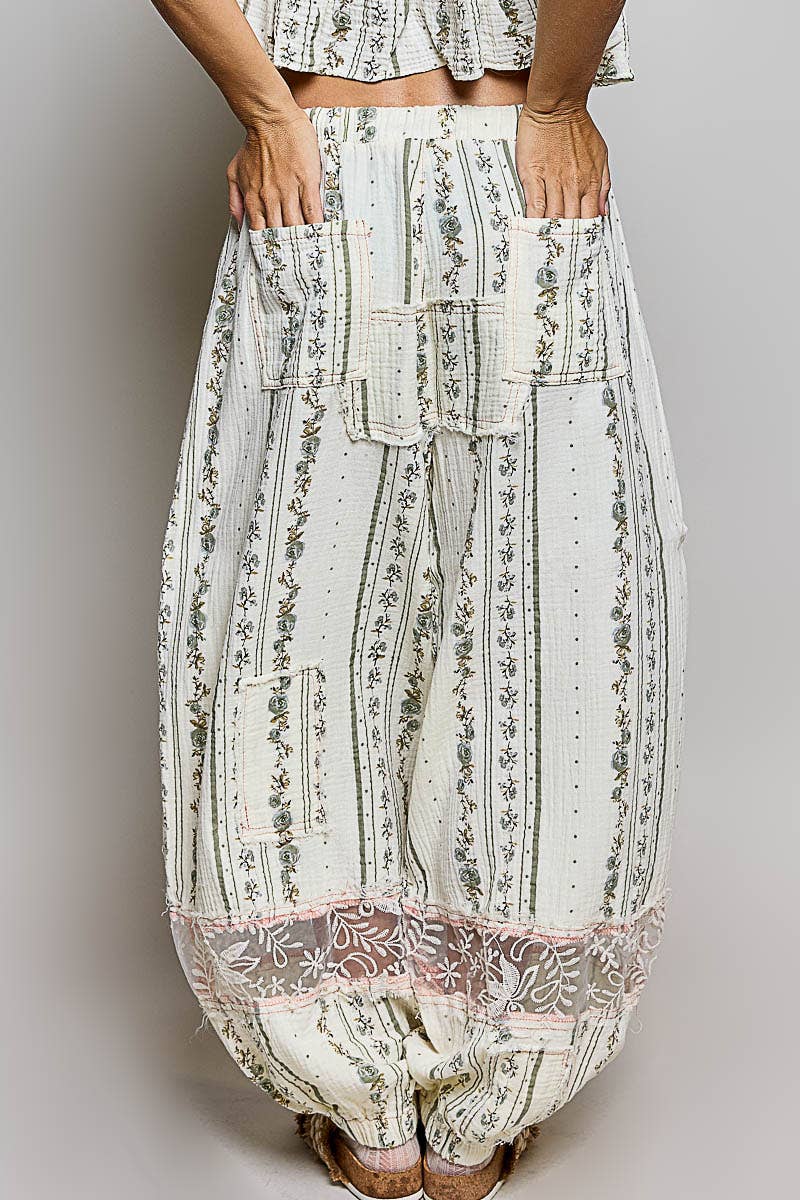 Double Gauze Lace Patch Woven Pants