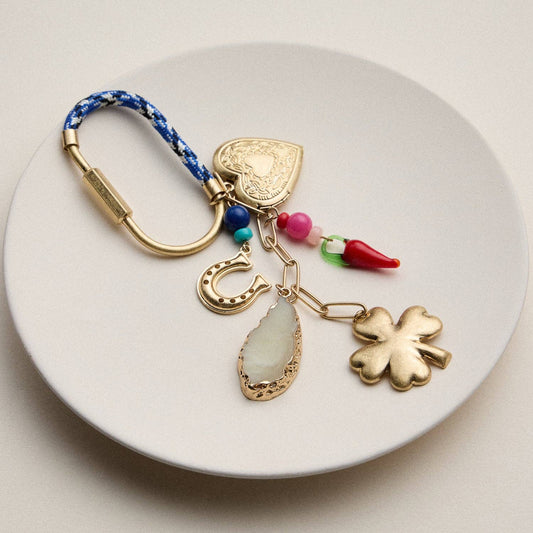 Lucky Bag Charm Keychain with Heart, Clover and Horseshoe