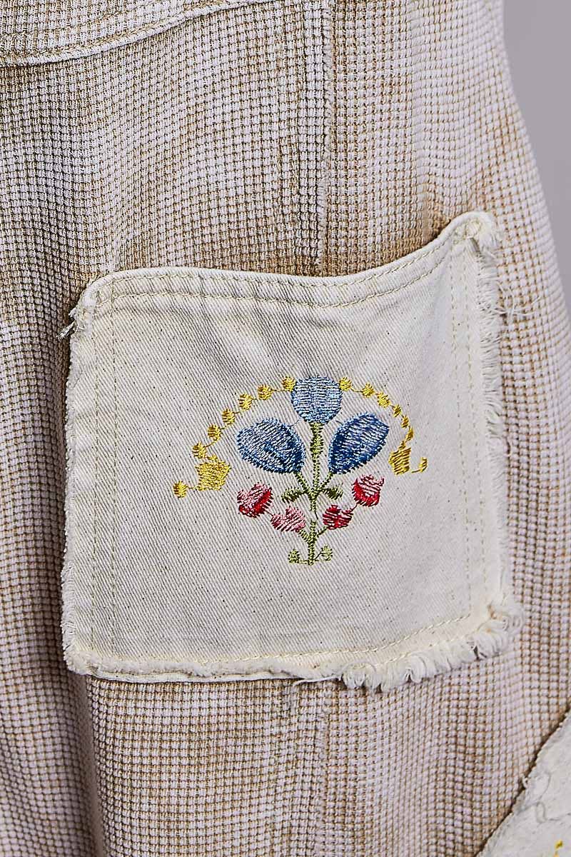 Vintage Embroidered Patchwork Lace Trim Utility Jumpsuit