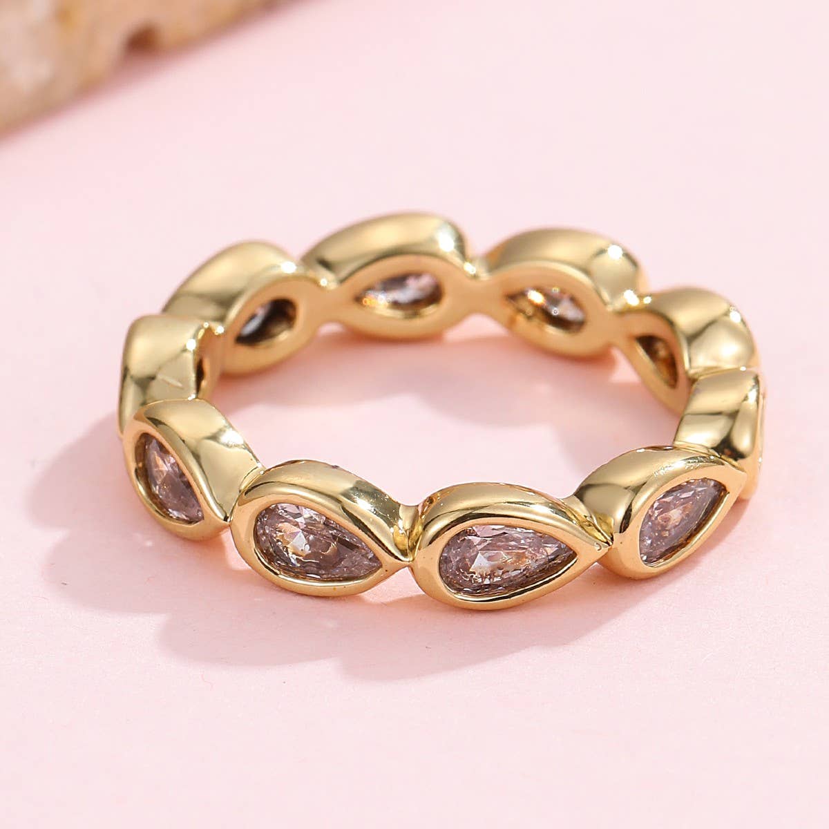 Gold Rhinestone Multi-Shape Eternity Stack Rings | 40R142: HEART