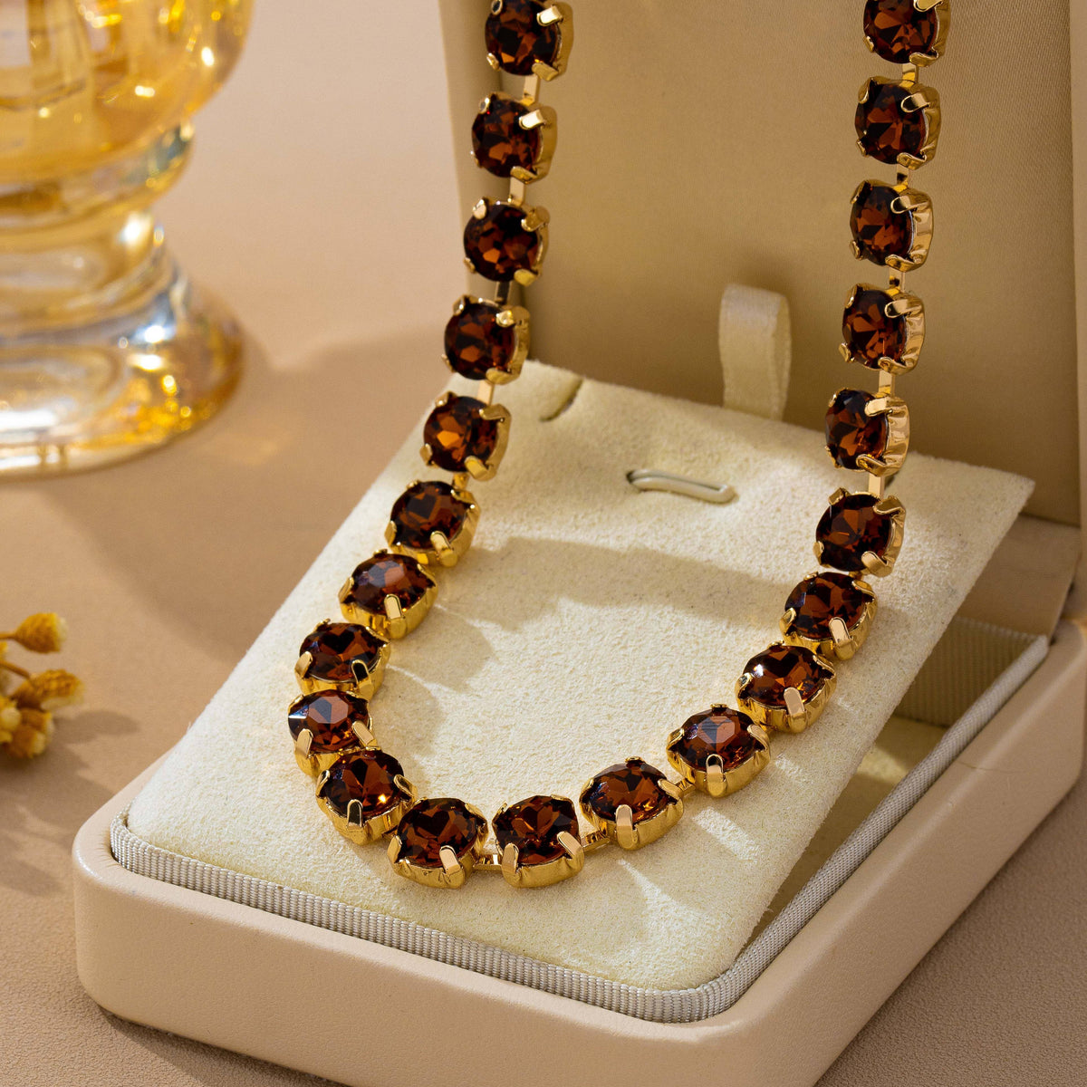 Brass & Multi-Color Glass Crystal Tennis Necklace | 80N93702: LT ROSE