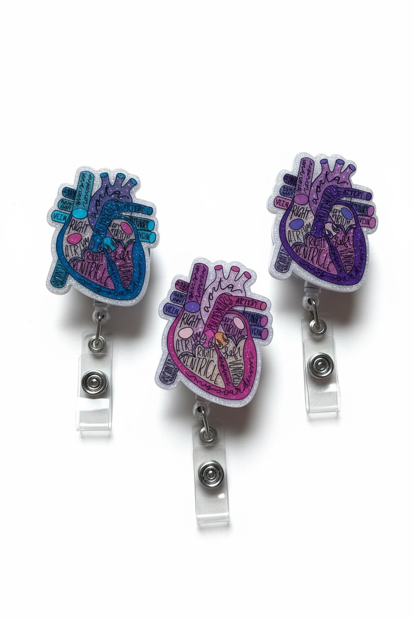 Glitter Heart Diagram Acrylic Badge Reel